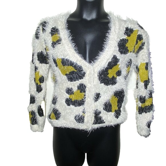 Top shop Womans Size 2 Leopard Animal Print Button Up Fuzzy Cardigan Sweater - Picture 9 of 9